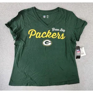 NEW Green Bay‎ Packers NFL T-shirt V-neck Football Tee Green Women's Plus 2XL thumbnail 1