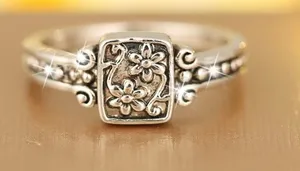 & Other Stories Women’s Stainless Steel Silver Bohemian Flower Design Ring Size 7 thumbnail 1