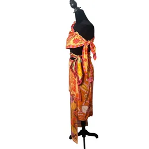 FARM Rio Tropical Print Cutout Midi Dress Womens XXS Orange Sarong NEW thumbnail 4