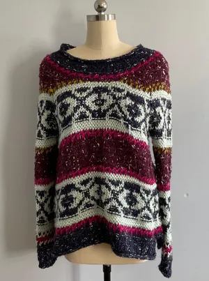 Silver Reed Fair Isle Chunky Knit Sweater- Size Large- Multicolored thumbnail 2