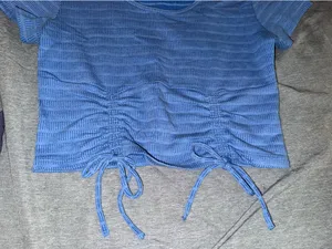 SO Blue Ribbed Drawstring Crop Top Size M thumbnail 3