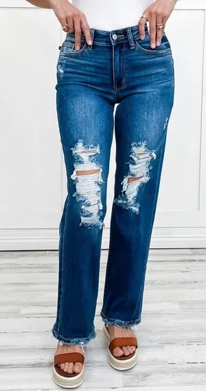 Judy Blue Mid-Rise Straight Leg Distressed Dad Jean, size 28 thumbnail 1