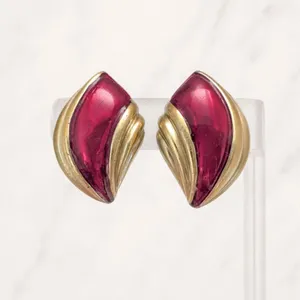Vintage Clip On Earrings 1.5" Extra Large Red & Gold Tone - Fair Condition thumbnail 2