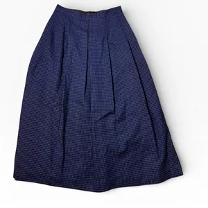 Woolrich Vintage Houndstooth Wool Blend Pleated Midi‎ Skirt Blue Black Sz 10 28W thumbnail 1
