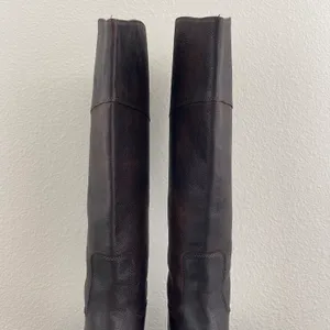 Dark Brown Red Leather Loretta Tall Knee High Riding Heeled Boots thumbnail 10