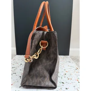 Michael Kors Hamilton Satchel Brown Logo PVC Leather Preppy Classic Tote Bag thumbnail 14