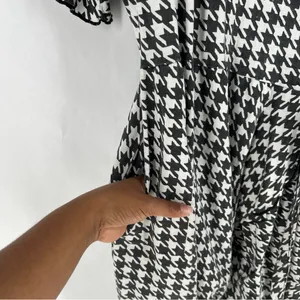 Passion Lilie Houndstooth Cotton Black White Ruffle Hem Mini Wrap Dress Size XL‎ thumbnail 12