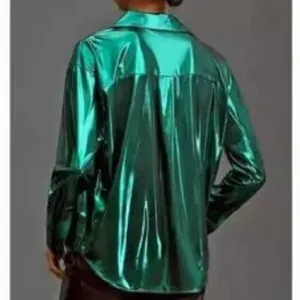 Anthropologie L Green Blouse Anthropologie The Gillian Liquid Shine Buttondown thumbnail 3