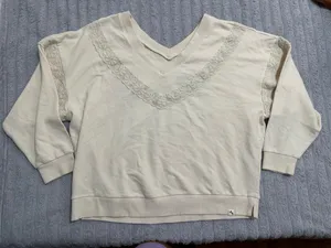 JoyLab Cream Lace-Detail Sweatshirt — Women’s XL — Loose Fit — New with Tags thumbnail 2