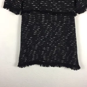 Zara Black Fringe Tweed Textured Knit Wide Sleeve Aline Mini Dress Medium thumbnail 10