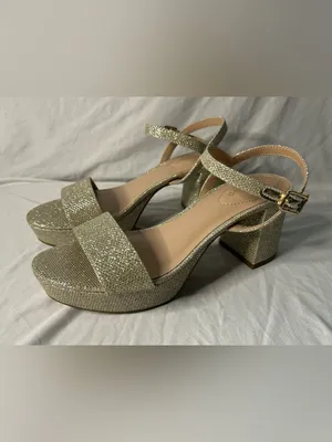 Bandolino Glittery Gold Platform Block Heel Sandal 6 thumbnail 3