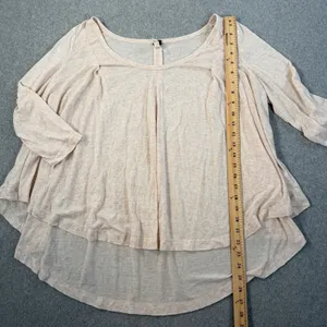 We The Free Free People Women's Medium Peach High Low Pleated 3/4 Sleeve Top thumbnail 5