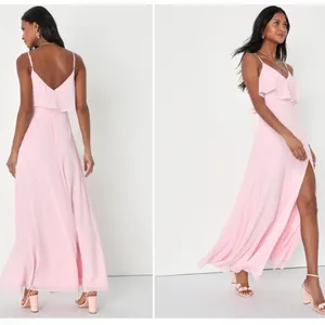 LULU's Prom Wedding Bridesmaid Sexy Elegant Ruffle Romantic Flowy Maxi Dress thumbnail 4