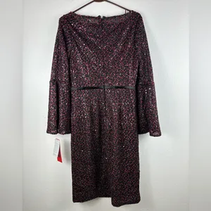 Carmen Marc Valvo Infusion 6 Red Black‎ Sequin Lace Bell Sleeve Dress NWT thumbnail 8