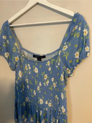 French Connection Blue Floral Smocked Mini Dress Short Sleeve thumbnail 2
