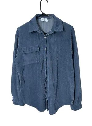 Princess Polly Blue/Gray Corduroy Button Up‎ Shacket Size 4 oversized thumbnail 1