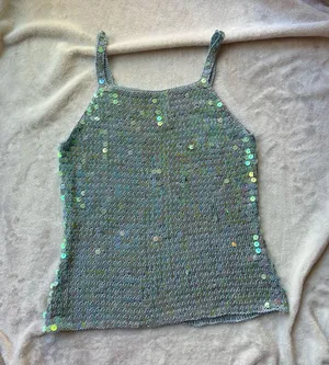 Vintage Blue Sequin Embellished crochet knit cami Tank Top thumbnail 3