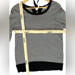DownEast Women’s Black White Striped Lace Back Elbow Patch Nautical Sweater Med‎ thumbnail 3