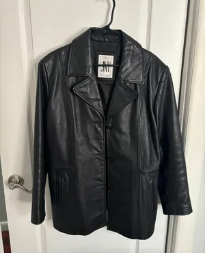 Jones New York Oversized Black Leather Blazer thumbnail 1