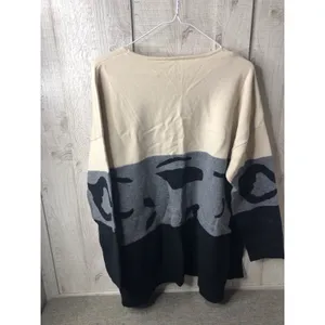 Womens Colorblock Abstract Print Open Front Cardigan Grey Cream Black Large thumbnail 2