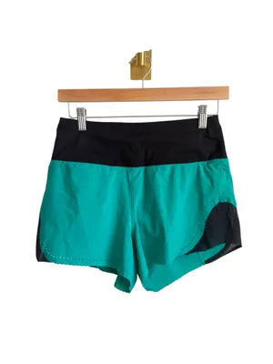 Lululemon Smooth Stride Shorts 4 Viridian Green Black Running Brief Lined Zip thumbnail 5