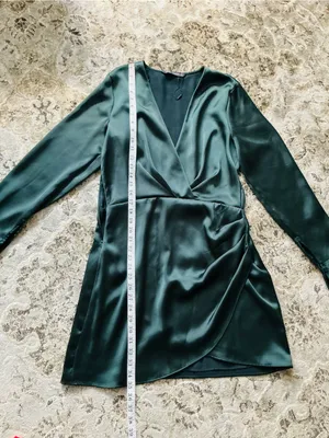 ZARA Emerald Green Satin Wrap-Style Long Sleeve Dress🌹 thumbnail 10