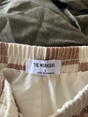 Brown White Check Print Linen Blend Shorts Small Cottagecore Picnic Western thumbnail 5