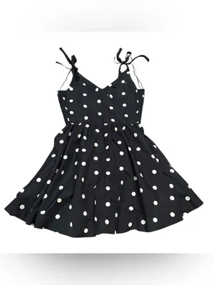 Old Navy Special Occasion Navy Blue Taffeta Polka Dot Tie-Shoulder Dress S thumbnail 3