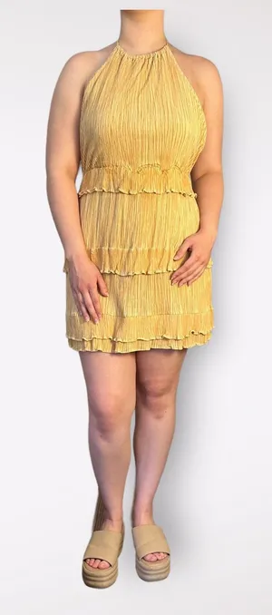 Lulus Downright Darling Yellow Tiered‎ Ruffled Halter Mini Dress Size M thumbnail 1