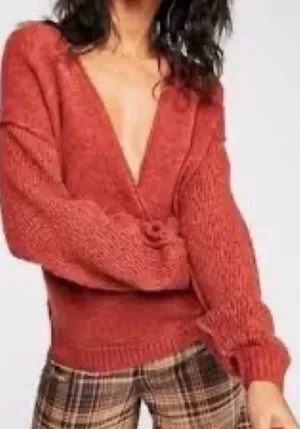 Free‎ People It's a Wrap Sweater in Rust - Small Oversized thumbnail 1