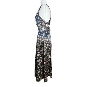 Vintage All That Jazz Dark Floral Criss Cross Open Back Midi Dress Romantic Boho thumbnail 5