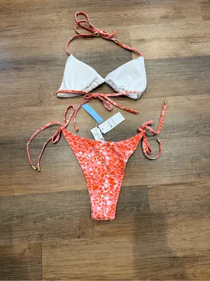 Cupshe White & Coral Tie-Side Triangle Bikini thumbnail 3