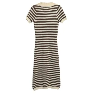 The Workshop Crocheted Midi Dress S Brown Striped Collared Retro Cotton Knit‎ thumbnail 6
