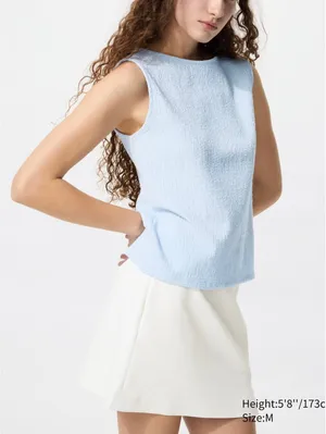 Uniqlo Shirring Boat Neck Sleeveless T-Shirt NWT Light Blue XL thumbnail 1