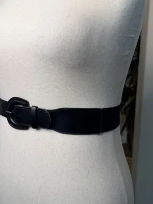 Women's Black Faux Leather Fashion Belt with Rounded Buckle thumbnail 7