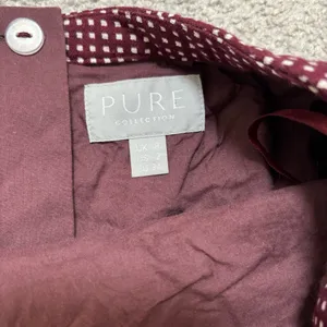 Pure Collection Burgundy and White Grid Patterned Pencil Skirt with Vented Back thumbnail 3