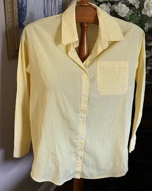 ASEW Yellow Striped Button-Up Cotton blend Shirt Sz S thumbnail 1