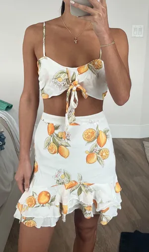 For Love & Lemons Orange Skirt and Top Set thumbnail 1