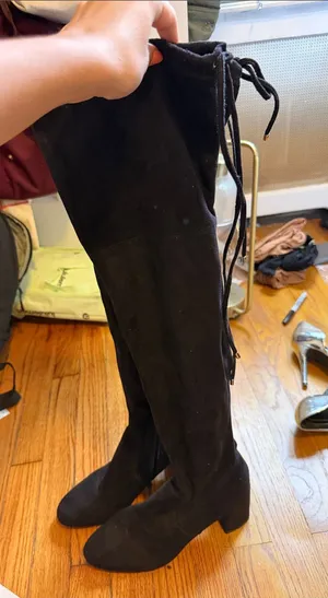Steve Madden Suede Black Over-the-Knee Lace-Up Thigh High Block Heel Boots thumbnail 1