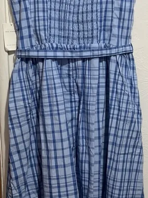 NWT Free Assembly Blue Plaid Square-Neck Midi Dress with Self-Tie Waist Size L thumbnail 5