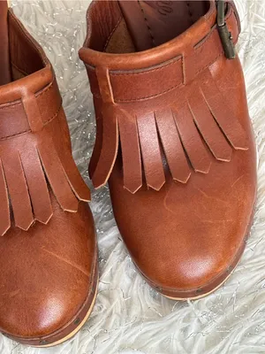 Madewell Brown Women’s Leather Fringe Mule Clogs Wooden Block Heels Size 7.5 thumbnail 10