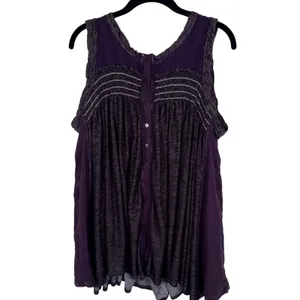 Free People Sea Breeze Dark Purple S Sleeveless Tunic Tank Boho Grunge Oversized thumbnail 4