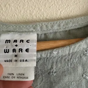 Marc + Ware Linen Dress M Sage Light Blue Floral Embroidered Lagenlook Cottageco thumbnail 3