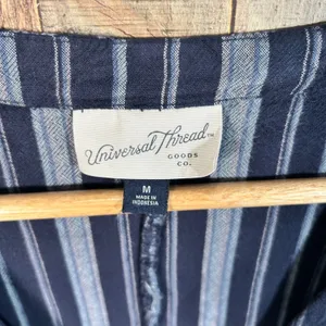 Universal Threads Navy Blue Striped Rayon Tie Front Button Top Size Medium M thumbnail 3