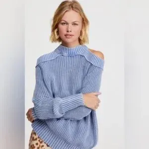Free People Off Shoulder Cutout Pullover Chunky Knit Top Stretch Sweater, Size L thumbnail 3