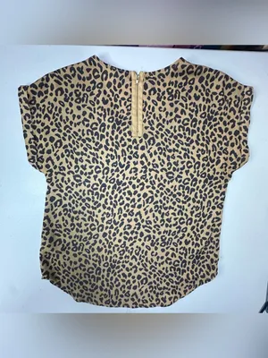 Pink Rose Leopard Print Blouse Women’s M Tan Black Short Sleeve Relaxed Top thumbnail 3