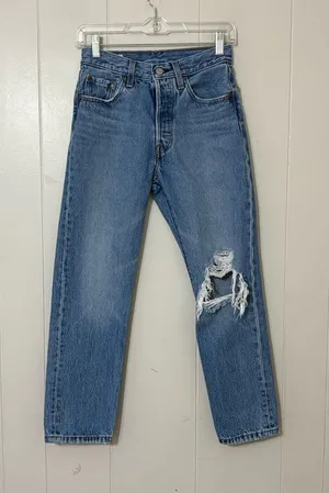 Levi’s 501 Original High Rise Straight Leg Jeans Women’s 24 Distressed Button Fl thumbnail 1
