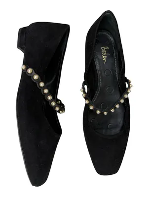 Boden Black Mary Jane Ballet Flats Pearl Strap Suede Size 37 Academia Office thumbnail 3
