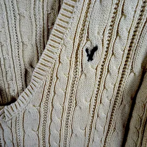 Y2K American Eagle V Neck Fitted Cable Knit Sweater Women Medium Yellow Preppy thumbnail 4