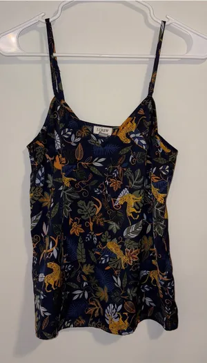 J. Crew Navy Floral & Leopard Print Tank Top thumbnail 1